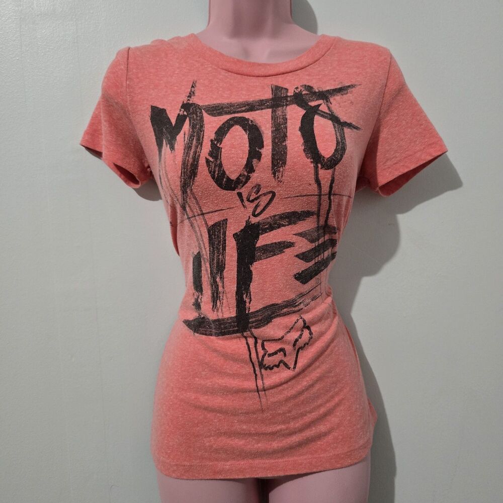 Fox - T-Shirt - Size M - Logo Distressed Brushstroke Graphic - Coral Orange